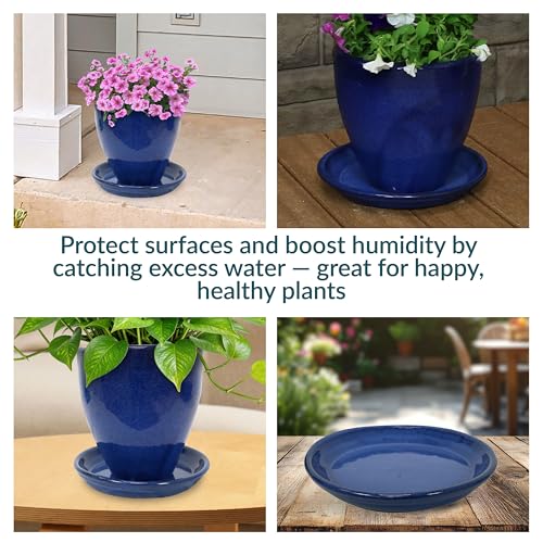 Sunnydaze 9" Ceramic Plant Saucers for Planters, 2pk, Imperial Blue - color: Imperial Blue, size: 9 in