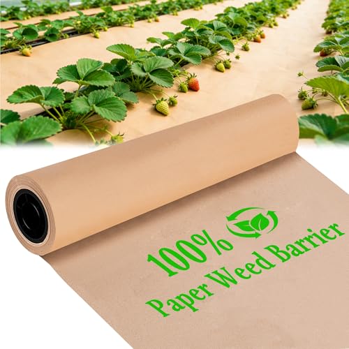 DECOHS 3 x 50 Ft Biodegradable Paper Weed Barrier- Heavy Duty Biodegradable Garden Bed Grass- Garden Paper Weed Control Barrier Weed Grass Blocker for Outdoor Garden Lawn - color: 3x50ft