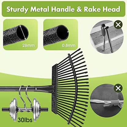 Rake for Leaves, Heavy Duty Leaf Rakes for Lawns & Yard - 65” Adjustable Long Handle 18” Width 25 Metal Tines - Gardening Rake for Adults Kids for Shrub,Grass,Mulch - style: 25 Tines 5FT