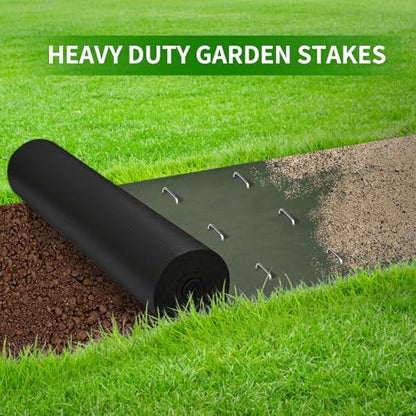 11 Gauge Garden Stakes, 100pcs Landscape Staples and 100pcs Gaskets, 6in U Shaped Galvanized Steel Garden Staples with Pad for Landscape Fabric Supplies for Weed Barrier Fabric,Tent Stakes