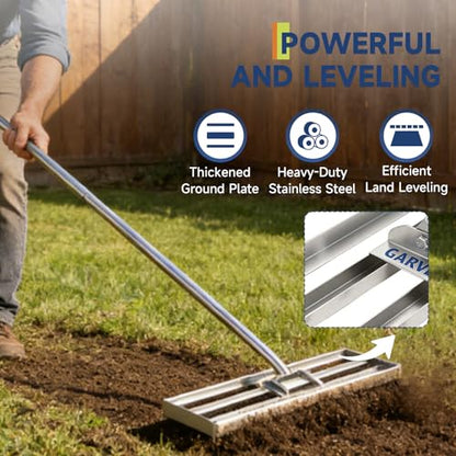 Garvee Lawn Leveling Rake, 36" x 10" Level Lawn Tool, Heavy Duty Stainless Steel Lawn Leveler Tool with 6.5 FT Extended Handle, Yard Leveling Rake Suit for Garden, Golf Lawn, Farm - size: 36x10'' 6.5FT