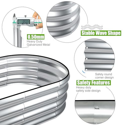 SnugNiture 4x2x1ft Galvanized Raised Garden Bed, Oval Metal Planter Box - color: Silver, size: 4x2x1 ft