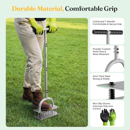 Grenebo Lawn Aerator Tool with 16 Spikes, Manual Yard Aerator, Gray - color: Black Gray