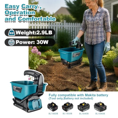 Handheld Power Spreader Compatible with Makita 18V Battery, 5-Speed Handheld Fertilizer Spreader, 3.7L Capacity, Adjustable 140° Broadcast Spreader for Seed,Fertilizer,Salt & Ice Melt (No Battery) - color: Blue