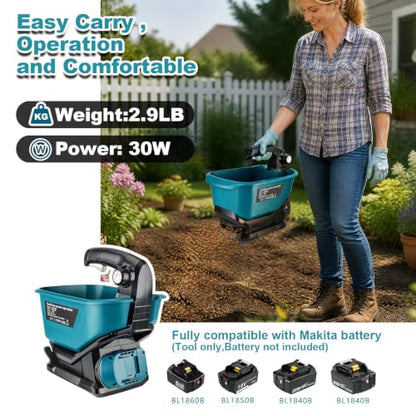Handheld Power Spreader Compatible with Makita 18V Battery, 5-Speed Handheld Fertilizer Spreader, 3.7L Capacity, Adjustable 140° Broadcast Spreader for Seed,Fertilizer,Salt & Ice Melt (No Battery) - color: Blue