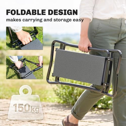 Outsunny Garden Kneeler and Seat with Tool Pouch, Gray - color: Grey