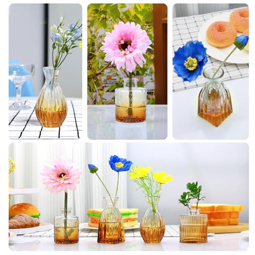 Glass Bud Vases Set of 4, Small Brown Flower Vases for Wedding Centerpieces - color: Brown