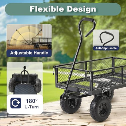 Heavy Duty Garden Wagon Cart 660 LBS, Steel Utility Cart with Removable Sides & All-Terrain 10" Solid Wheels, 180° Rotating Handle for Outdoor Gardening & Multi-Surface Use - size: 660LBS Cart