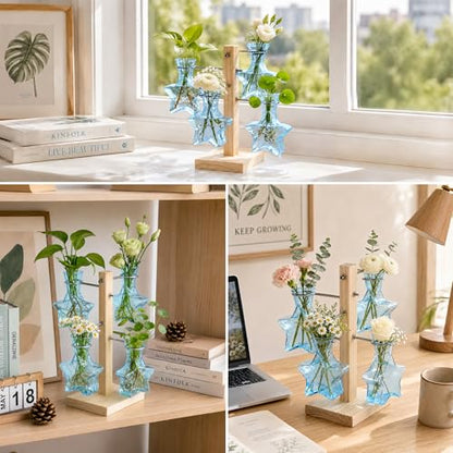 Nacome Plant Terrarium Propagation Stations: Blue Vase with Wooden Stand - color: Blue