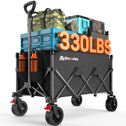 Blomoba Collapsible Wagon Cart with Wheels, 330lbs Heavy Duty Wagon, Black - color: Black, size: X-Large Without Tailgate