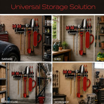 VAULTON 96" Garage Wall Organizer, Metal Tool Rack, 4 Rails 11 Hooks - size: 96" - 15 piece kit