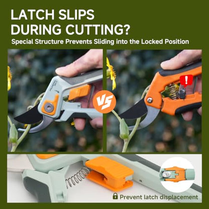 PrunePro® 8.2" Pruning Shears Ultra Sharp Lightweight Bypass Plant Clippers - color: Green