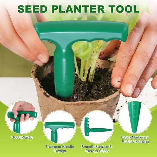 M METERXITY 1-Set Seed Planter Tool, Plastic Hand Dibber Garden Tool with Handle for Sowing Seeds/Transplanting/Planting Bulb, Handheld Digging Hole Punch [Dark Green, with Plant Labels] - color: Dark green