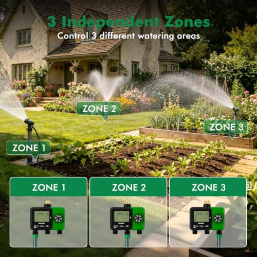 RESTMO 3-Zone Sprinkler Timer for Garden Hose with Brass Inlet - size: 3 Zone