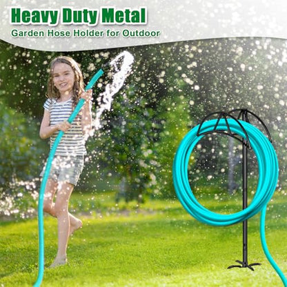 Gtongoko Garden Hose Holder for Outside 47" Heavy Duty Freestanding Water Hose Holder with 5 Stable Spikes Metal Hose Stand Holds Up to 150FT Hose & 49LB Detachable Hose Storage for Yard Lawn Patio - size: 47 Inch