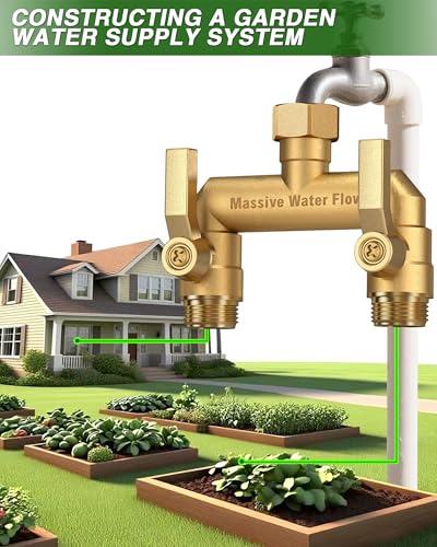 Hose Splitter 2 Way Heavy Duty, Solid Brass Full Flow Outdoor Faucet and Garden Hose Splitters, Water Spigot Splitter T Adapter, All Metal Water Connector with Shut-Off Valve, 3/4 - Inch GHT Thread - style: Brass 2 way
