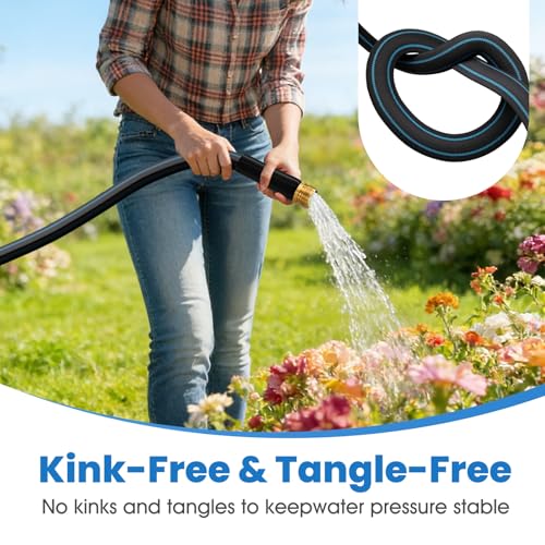 50FT Non-Expanding Garden Hose, Ultra-Lightweight Water Hose, Kink-Free, Burst-Resistant, Durable & Flexible Hose, All-Weather Outdoor Hose for Lawn & Garden, Car Washing
