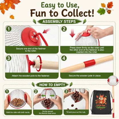 Nut Gatherer for Kids, Acorn Picker Upper Roller with Storage Bag