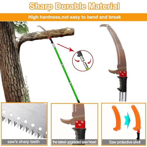 Manual Pole Saw 30 FT Extendable Tree Pruner High Branches Trimming for Pruning Palms and Shrubs with Long Handle (Green) - color: Green