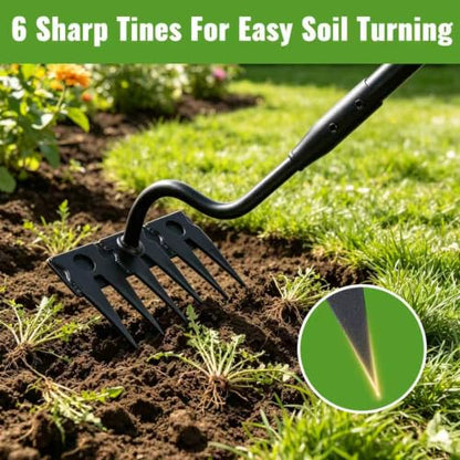 Weeding Rake for Gardening, 70 Inch Weed Puller Tool with Long Handle for Weeding Loosening Soil Cultivating Heavy Duty Metal 6 Tines Weeder for Backyard, Lawn, Garden Beds - size: 6tines