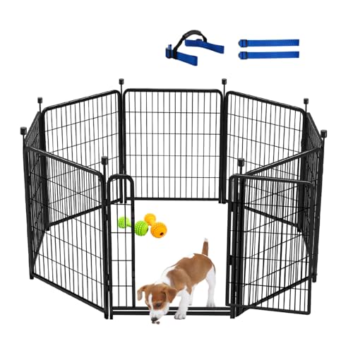 Dog Fence Outdoor for Yard, Garden Fencing 48 inch High, 8 Panels Total 17.7 Ft Garden Fence Animal Barrier, 21 in Wide Low Threshold Gate Dog Fence, Temporary Fencing for Yard Patio - size: 48''(H)-8panels-17.7ft(L) with door