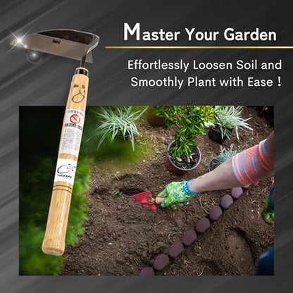 Premium Japanese Weeding Sickle Hand Hoe for Gardening - Ideal for Planting, Plowing, Digging & More - Durable, Ergonomic Design, and Sharp Blade for Effortless Work - size: NEJIRI GAMA with long shaft
