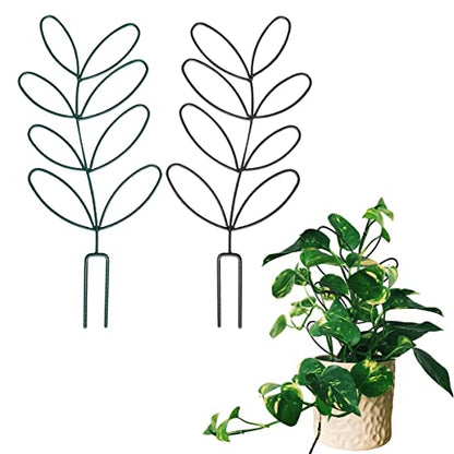 2Pack Indoor Plant Trellis Metal Wire Garden Trellis ，Small Climbing Leaf Shape Trellis for Garden Potted Plant Houseplant(Blackish) - color: Blackish