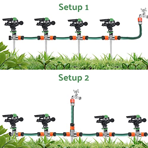 6 Pieces Pulsating Sprinklers with Metal Spike, Adjustable Rotating Impact Sprinkler Large Area Coverage Sprinklers for Yard Lawn Garden Above Ground Sprinkler System (Black and Green)