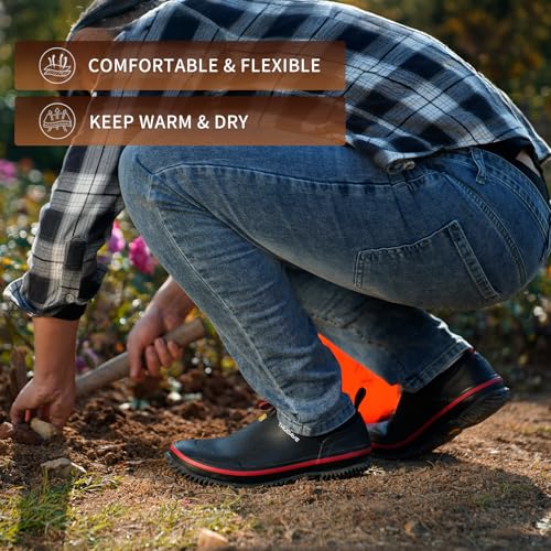 Trudave Mens Garden Shoes, Waterproof Slip-On Womens Rain Boots Unisex Rubber Footwear for Gardening, Farming, Lawn Care and Yard Work, Size 6-13 - color: Black, size: 9 Women/7.5 Men