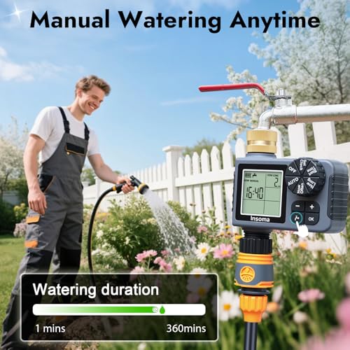 Sprinkler Timer with Brass Inlet, Water Timer for Garden Hose with Auto/Manual/Rain Delay Mode, Easy Setup Hose Timers for Lawn, Garden, Vacation Watering,1 Outlet - size: 1-Zone-T