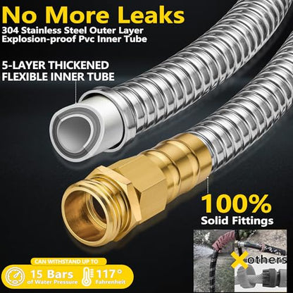 50 ft Stainless Steel Garden Hose - 2026 New Upgraded Technology Metal Water Hoses with 3/4" Solid Fitting - Lightweight,Ultra Flexible,Durable,Kink-Less Watering Pipes Garden Hoses For Yard, Outdoor