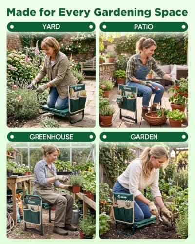 Saker Garden Kneeler and Seat-Garden Kneeler Gardening Bench Garden Stool with Heavy Duty 400LB Support, Foldable Garden Seat for Planting Weeding,Practical Gardening Accessories for Seniors