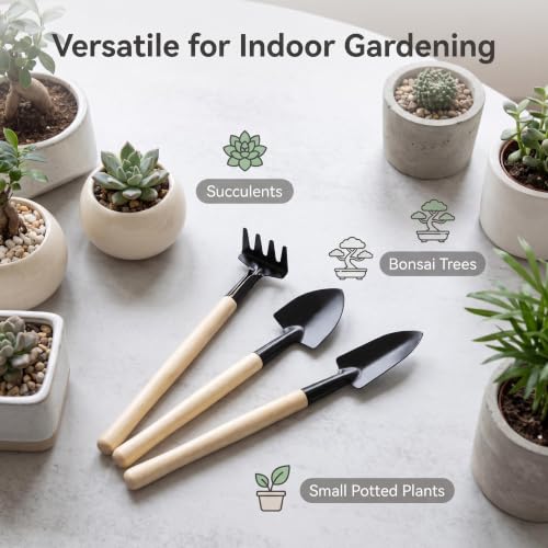 6PCS Garden Hand Tools Set Wooden Handle Mini Shovel Rake - color: Mini Small Size 6-Piece Set
