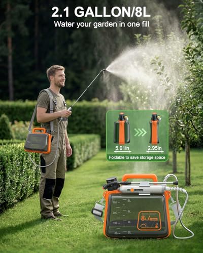 2 Gallon Electric Garden Sprayer, Battery Powered Weed Sprayer with Telescopic Wand, 3 Adjustable Nozzles, Garden Sprayer with Collapsible Tank, Shoulder Strap for Lawn Care, Plant Watering & Cleaning - size: 2gal