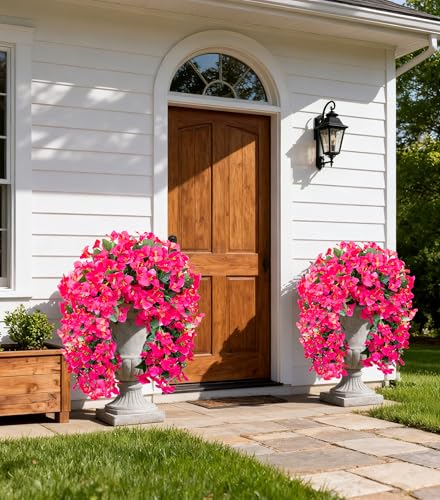 2 PCS Bougainvillea Artificial Hanging Flowers Plant for Outdoors, Hot Pink - color: Hot Pink