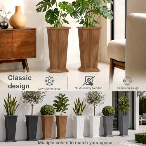 24" Set of 2 Tall Planters for Outdoor Plants, Brown Striped - color: Stripe Brown