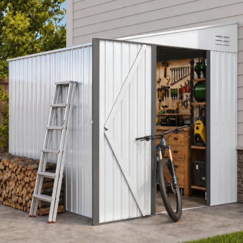 AECOJOY Outdoor 6x8 Metal Shed, Small Storage Shed & Outdoor Cabinet for Backyard, Patio in White - color: White, size: 6' x 8'