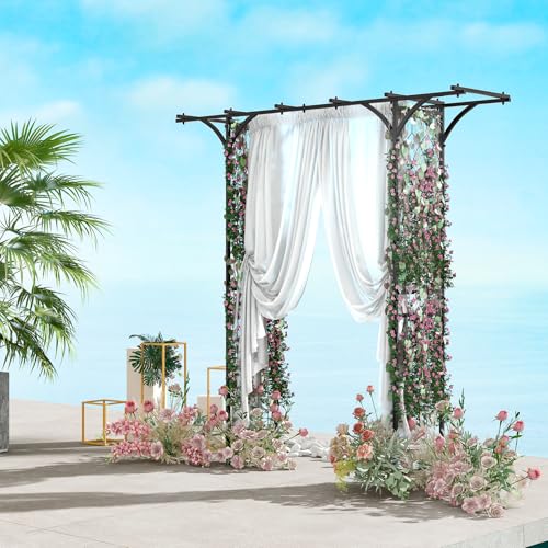 S AFSTAR Garden Arch Trellis Pergola, 6.8 FT Outdoor Metal Arbor w/Extended Top, 4 Ground Stakes, Plant Support Trellis for Climbing Plant Vine Rose, Garden Arbour Archway for Wedding Ceremony Party - size: 79"L x 20.5"W x 81"H