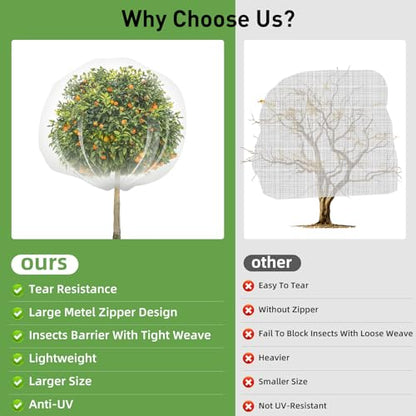 2PCS Large Fruit Tree Netting with Drawstring and Zipper, 8 x 8FT Blueberry Bush Netting Cover, Garden Bird Netting Plant Cover for Protect Plant Fruit Flower from Birds, Bugs, Cicadas, Insects - color: 2pcs-8x8ft