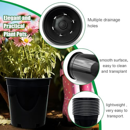 RooTrimmer 1.5 Gallon Plastic Nursery Pots, 7.5 Inch Round Plant Pots with Drainage Holes, 15 Pack Flower Pots for Outdoor Indoor Plants, Flowers, Gardening Gifts for Women, Black - size: 1.5Gallon-15P-Black
