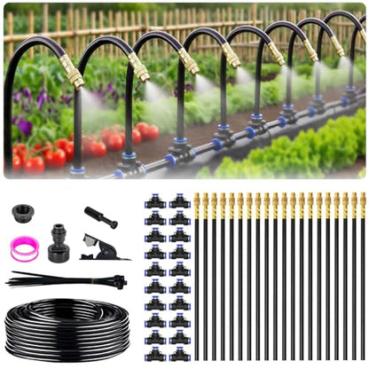 65FT 5/16 Inch Drip Irrigation System for Garden, 2025-Upgrade High-Flow Garden Watering Kit with 20 Adjustable Copper Nozzles, Even Water Distribution for Lawn & Greenhouse
