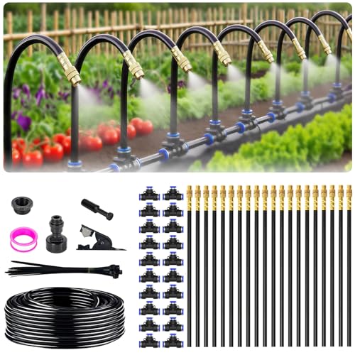 65FT 5/16 Inch Drip Irrigation System for Garden, 2025-Upgrade High-Flow Garden Watering Kit with 20 Adjustable Copper Nozzles, Even Water Distribution for Lawn & Greenhouse