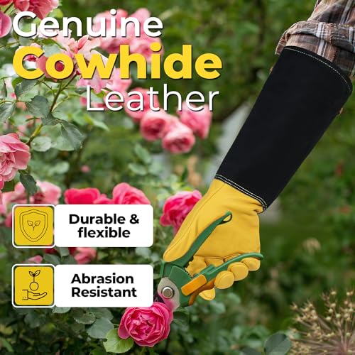 HANDLANDY Rose Pruning Gloves for Men Women, Thorn Proof Gardening Gloves - color: Mustard Yellow, size: Large (Pack of 1)