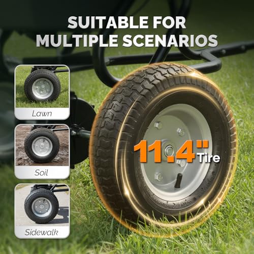 VINGLI 110lbs Fertilizer Spreader Tow-Behind with 10 Adjustable Drop Rate, with 11.4" Tire for Multi-Terrain, Broadcast Spreader for Lawn Care & Seed Spreading