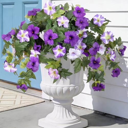 Ammyoo Artificial Fake Flowers Petunia Plants for Outdoor Decoration - color: Purple White