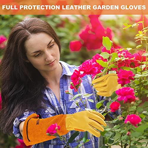 Long Gardening-Gloves Women/Men-Thorn proof Rose Pruning Heavy Duty Gauntlet-M - color: Yellow, size: Medium (Pack of 1)