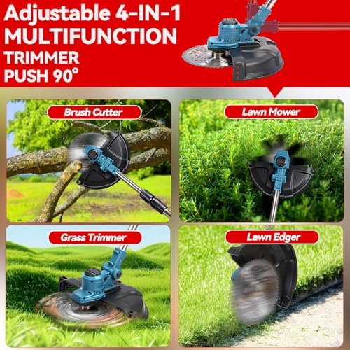 20000 RPM Electric Weed Wacker with Wheel,12″ Brushless Cordless Weed Eater Battery Powered, String Trimmer/Brush Cutter/Grass Trimmer/Lawn Mower, Edger Weed Trimmer for Garden Yard Tool