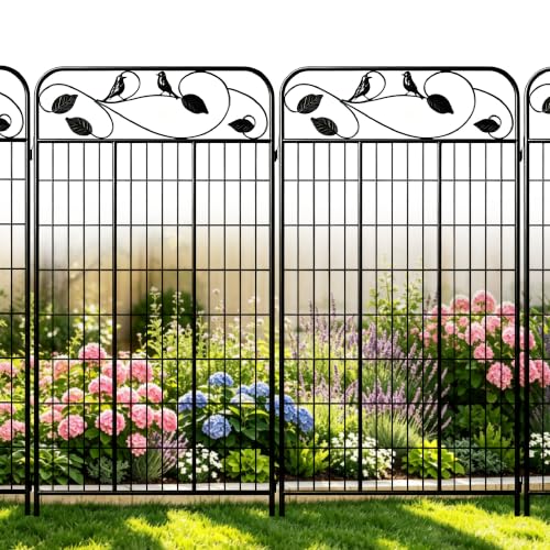 Decorative Garden Fence, 48in H x 27ft L Metal Animal Barrier Fence, Rustproof Dog Fence Outdoor, 12 Panels Sturdy No Dig Garden Border Fence for Flower Beds, Landscaping and Yard - size: 12 Panels-48in(H)x27ft(L)-Flat