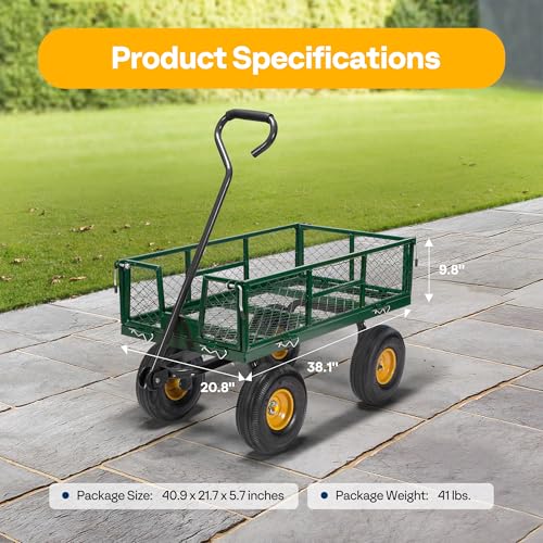 VIVOHOME Heavy Duty 880 Lbs 4.5 Cu Ft Mesh Steel Garden Cart Utility Wagon - color: Green