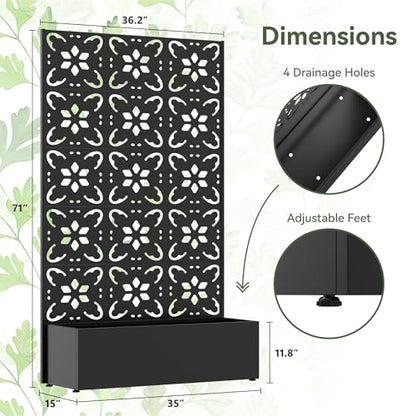 COFaR 71"Tall Metal Planter Box with Trellis,Outdoor Privacy Planter Screen - color: Floral_black